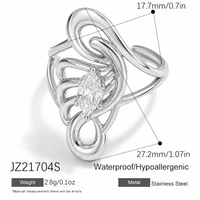 Bague empilable tendance SUMMLY en acier inoxydable argenté, ajustable, avec zircon et lignes géométriques fluides, pour femme, idéale pour les fêtes ou comme cadeau