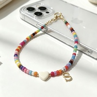 Chaîne de téléphone portable personnalisée en gros avec perles arc-en-ciel, perles métalliques émaillées, cordon de téléphone portable pour femme, porte-clés pendentif