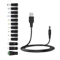 Kit de charge 14 pièces BMAX : Connecteurs femelles 55x21mm pour utilisation transfrontalière, 13 adaptateurs DC pour ordinateur portable et câble d'alimentation USB
