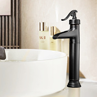 Robinet de lavabo en laiton antique, mélangeur chaud/froid en cuivre, levier unique, arc haut, style rétro pour lavabo
