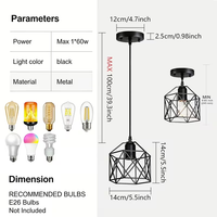 Lampe suspendue industrielle géométrique en fil métallique noir, style loft, avec douille E26/E27 pour éclairage de restaurant, café, salle à manger