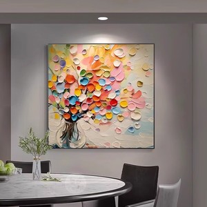 Abstract Floral Oil Canvas Wall Art Square <b>Framed</b> Decor For Living Room Or Restaurant - Product Image 1
