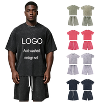 Ensemble T-shirt et Short en Coton Lourd 240 GSM Délavé à l'Acide pour Hommes, Ensemble Pantalon Personnalisé Streetwear Hip Hop Oversize