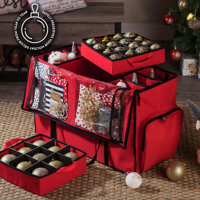 Boîte de rangement ajustable pour décorations de Noël avec séparateurs, capacité de 73 décorations, fermeture éclair, pratique