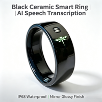 Bague Intelligente en Céramique Noire Effet Miroir Brillant Étanche IP68 Anti-Poussière Transcription Vocale IA Prise en Charge SDK API Démo OEM Télécommande