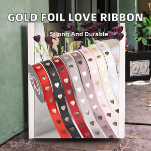 Cinta de poliéster con lámina dorada de 2.5 cm, diseño de amor, para el Día de San Valentín, bodas, adornos florales, elegante cinta para decoración de pasteles y lazos para regalo. - Product Image 2