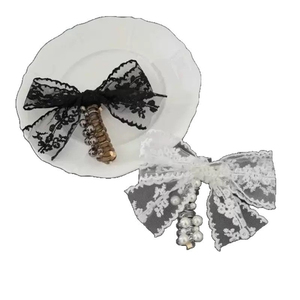 Hot Selling Fashion Light Luxury Black White Lace Bowknot Hair Tie Popular Niche Design Women's Hair Ties Wholesale Headwear - Product Image 5