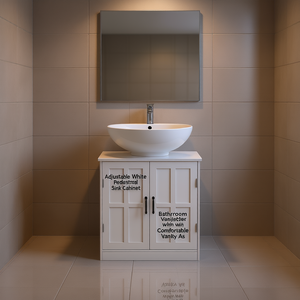 Mueble de Baño con Lavabo de Pedestal Blanco, Ajustable, Moderno, Contemporáneo, de MDF, con Lavabo de Cerámica Ovalado - Product Image 2