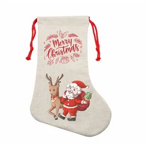 Qualisub Factory price Linen Sublimation Socks Stocking Blanks for Christmas in Double sides printing