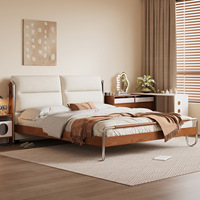 Lit en bois massif de style Bauhaus, design Mid-century Modern, vintage français, 1,52 m/1,82 m, sommier bas avec fonction de démontage, modèle 9902