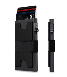 Portefeuille fin en aluminium avec logo personnalisé et fermeture à bouton en métal pour cartes de crédit avec blocage RFID - Product Image 2