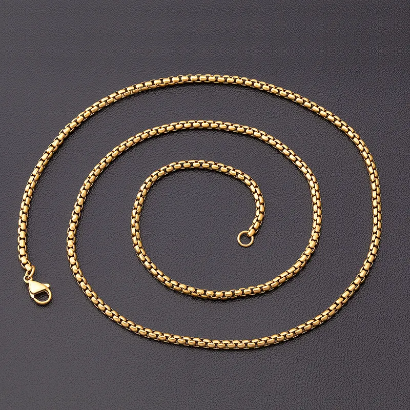 2.5Mm 3Mm Ronde Doos Dikke Ketting Aantasten Gratis Sieraden 18K Vergulde Roestvrijstalen Doos Ketting Choker Ketting