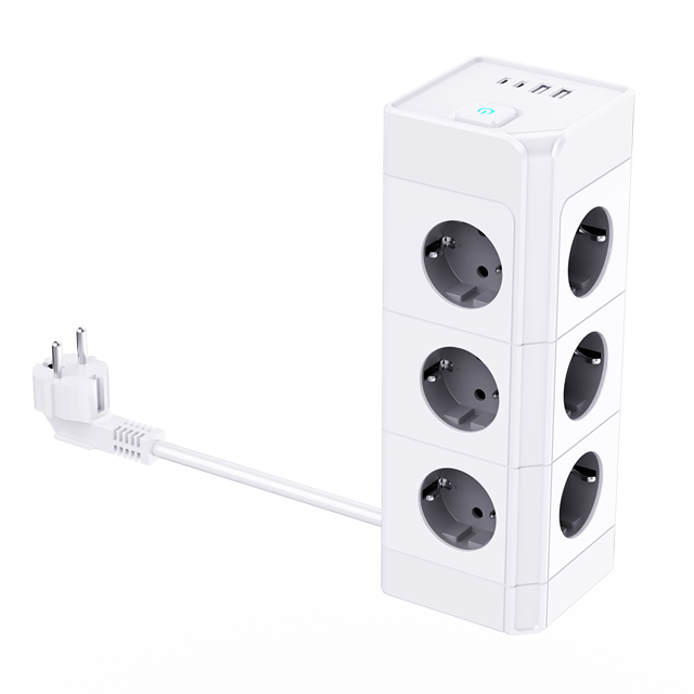 Power Strips Tower Socket Multi-USB 4/8/12 Outlets Extension Sockets EU Standard with 2 USB-A and 2 USB-C 16A Electrical Plug