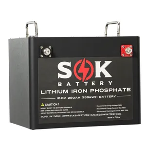 Stock de EE. UU. SOK 12V280ah Fosfato de hierro y litio (LifePO4) Fuente de alimentación de batería de autocalentamiento compatible con inversor solar híbrido