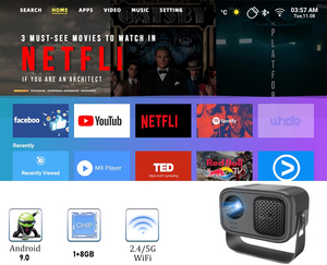 โปรเจคเตอร์ขนาดเล็ก สมาร์ททีวี WIFI พกพา โฮมเธียเตอร์ ซีนีม่า รองรับ Android IOS โทรศัพท์มือถือ ฉายวิดีโอ 4k โปรเจคเตอร์ LED - Product Image 4