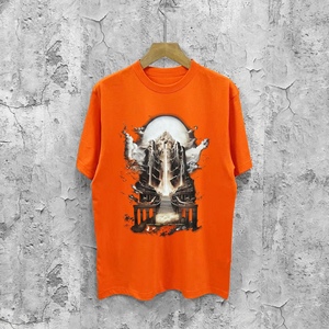 Camiseta de Manga Corta para Hombre, Estilo Americano, Estampado Místico de Templo, Transpirable, con Logotipo Frontal, Vintage, Oversize, 100% Algodón, Dropshipping - Product Image 2