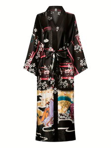 Bata tipo <span class=keywords><strong>kimono</strong></span> de verano para mujer, verde oscuro, corta, con estampado floral, <span class=keywords><strong>sin</strong></span> mangas, talla única - Product Image 1