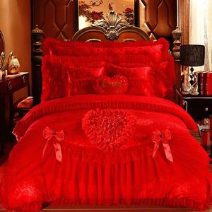 Kore avrupa tarzı lüks yorgan <span class=keywords><strong>Set</strong></span> düz renk nakış yatak etek dantel saf pamuk Ruffles tekniği ucuz taşlama - Product Image 2
