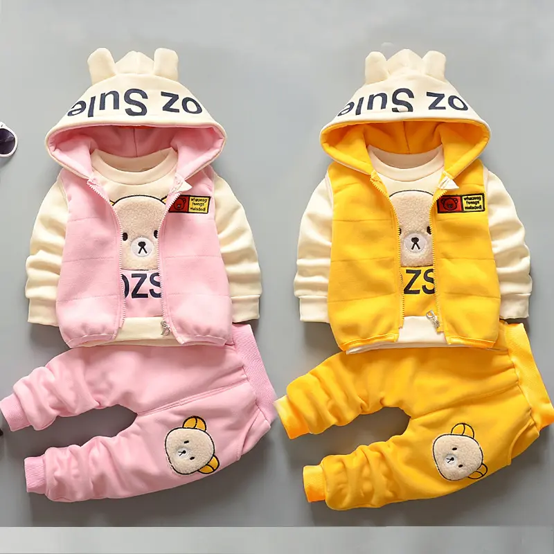 Conjunto de tres piezas para niños de 0 a 1 2 a 3 años, conjunto de ropa de felpa especial para primavera y otoño