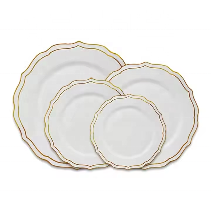 Handmade Gold Rim Wedding Bone China Plate Set White Dinnerware Set