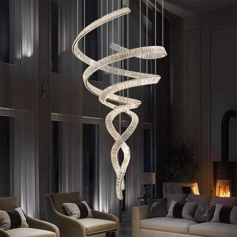 Lampu gantung kristal Spiral, lampu gantung kristal Led tangga untuk Hotel k9