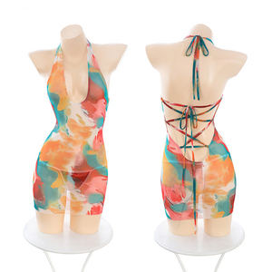 Conjunto de Lencería Romántica con Falda Ajustada con Estampado Degradado en Forma de U Profunda, Vestido Sexy sin Espalda para Verano, Lencería Exótica de Lujo - Product Image 3