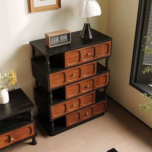 Vintage Style Solid Wood Chest Of Drawers 80x40x105cm 5 Drawers Storage Cabinet For Living Room Bedroom Entryway Multifunctional - Product Image 1