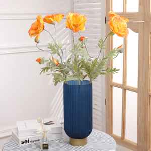 Venta al por mayor <span class=keywords><strong>2</strong></span> cabezas de tela de seda artificiales amapolas rojas flores para la celebración del festival - Product Image 1