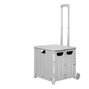 Portable Small Foldable Box Supermarket Plastic Folding Plastic Shopping Cart With Wheels