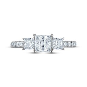Anillo <span class=keywords><strong>de</strong></span> Compromiso con Diamante <span class=keywords><strong>de</strong></span> Laboratorio <span class=keywords><strong>de</strong></span> 2 Quilates, Corte Princesa, Tres Piedras, Pavé, Oro Blanco Sólido <span class=keywords><strong>de</strong></span> 10K/14K/18K, Certificado IGI, Personalizado CVD/HPHT - Product Image 3