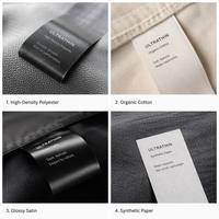 Étiquettes rectangulaires tissées en satin de polyester de luxe personnalisées en usine, étiquettes de cou douces de qualité supérieure à coudre, bord lisse ultrasonique haut de gamme