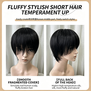 Perruque pour homme, style japonais bidimensionnel, noire, universelle, pour adolescent, <span class=keywords><strong>avec</strong></span> <span class=keywords><strong>frange</strong></span>, en fibre haute température 100%, à ondulations naturelles, pour usage quotidien - Product Image 3