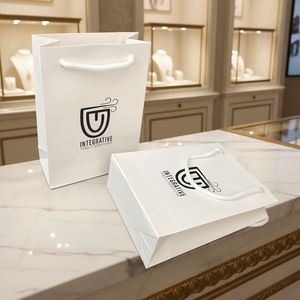 Sac en papier blanc personnalisé avec votre marque pour les petites entreprises, idéal pour les cadeaux, les vêtements, les chaussures, etc. - Product Image 4