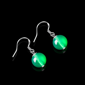 Pendientes de Plata S925 con Incrustaciones de Ágata Verde Natural, Cuentas Redondas Vintage - Pendientes de Jadeíta para Mujer a la Moda - Product Image 2