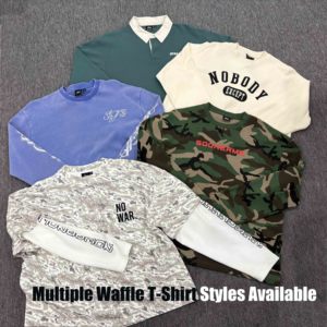 Luxury Wholesale Vintage Washed <strong>Waffle</strong> Long Sleeve T-<strong>shirt</strong> 260 Gsm Custom Logo T <strong>Shirt</strong> for Unisex - Product Image 5