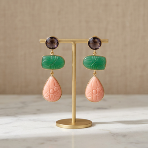 Pendientes de latón hechos a mano con baño de oro de 14K y oro rosa, con múltiples piedras, estilo étnico hindú indio, para aniversario. - Product Image 3