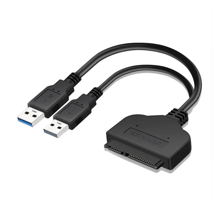 Adaptateur sata usb 3.0 double câble, jusqu'à 5Gbps, avec câble d'alimentation USB 2.0, support SSD et pilote DVD 2.5 "HHD et 22 broches