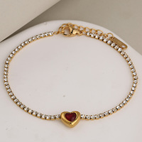 Bracelet Cœur en Acier Inoxydable Plaqué Or avec Cristaux de Zircon et Strass Brillants, Chaîne Tennis en Forme de Cœur