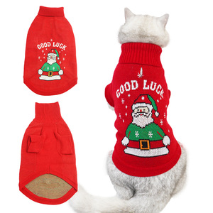 <b>Christmas</b> Red <b>Cat</b> <b>Sweater</b> Warm Winter Turtleneck Pet Clothing Cute Santa Design For <b>Cats</b> - Product Image 1