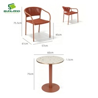 Ensemble de salle à manger moderne d'extérieur 3 pièces, chaises en rotin PE et plateau de table en céramique, résistant aux intempéries, pour usage en hôtellerie, restauration et café