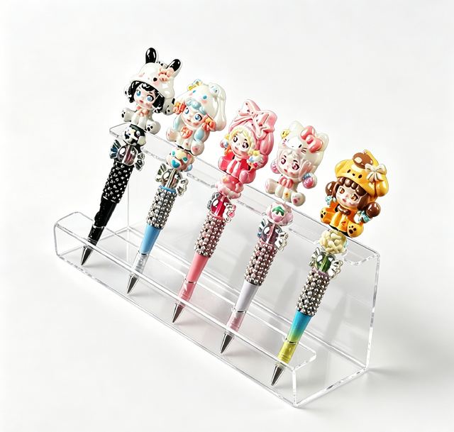 Clear Acrylic Pen Display Stand, Tiered Holder for Stationery Shop and Desk Organization