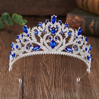 Diadème de mariée en cristal bleu royal étincelant de haute qualité, avec filigrane doré, pour les mariages et les fêtes sur le thème des princesses