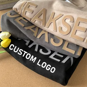 Yüksek kaliteli üretici kabartmalı nakış puf çelik baskılı pamuk Hoodie özel Logo eşofman Hoodie erkek tişörtü