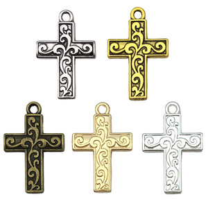 Salib Hati Mawar Filigree Campuran, Liontin Paduan Logam 1-Lingkaran untuk Kalung Rosario - Product Image 5