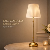 Lampe de table simple sans fil rechargeable DC E14 avec abat-jour remplaçable, 3 températures de couleur, intensité variable, commande tactile pour hôtel et restaurant