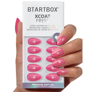 Uñas Postizas de Gel Suave con Efecto Ojo de Gato Rosa Brillante, Uñas Postizas de Verano Cortas en Forma de Almendra, Uñas Postizas Premium Brillantes al por Mayor - Product Image 1