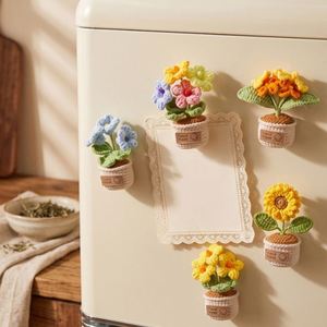 Mini Handmade Knitted Cactus <b>Flower</b> Plush Crochet Potted Plant Fridge Magnet Set Home <b>Decor</b> Factory Direct - Product Image 2