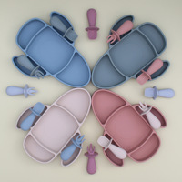 Passe au lave-vaisselle Plaque d'aspiration pour avion Cuillère Fourchette Silicone Ensemble d'alimentation pour bébé 6-12 mois