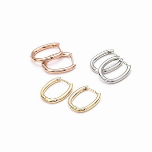 ต่างหูทรงรีแบบ Huggie สีทอง เงิน โรสโกลด์ โลหะผสมทองแดง เครื่องประดับแฟชั่นสำหรับผู้หญิง - Product Image 1