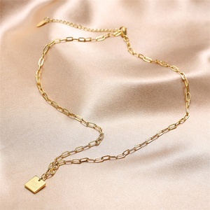 316L Stainless Steel 18k Gold Plated Customized Square Charm Choker <b>Necklace</b> for Women Wedding Gift Party Occasions - Product Image 4